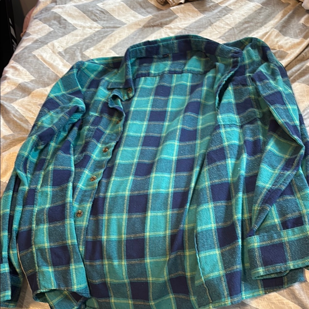 Blue and Green Plaid Button-Up Shirt